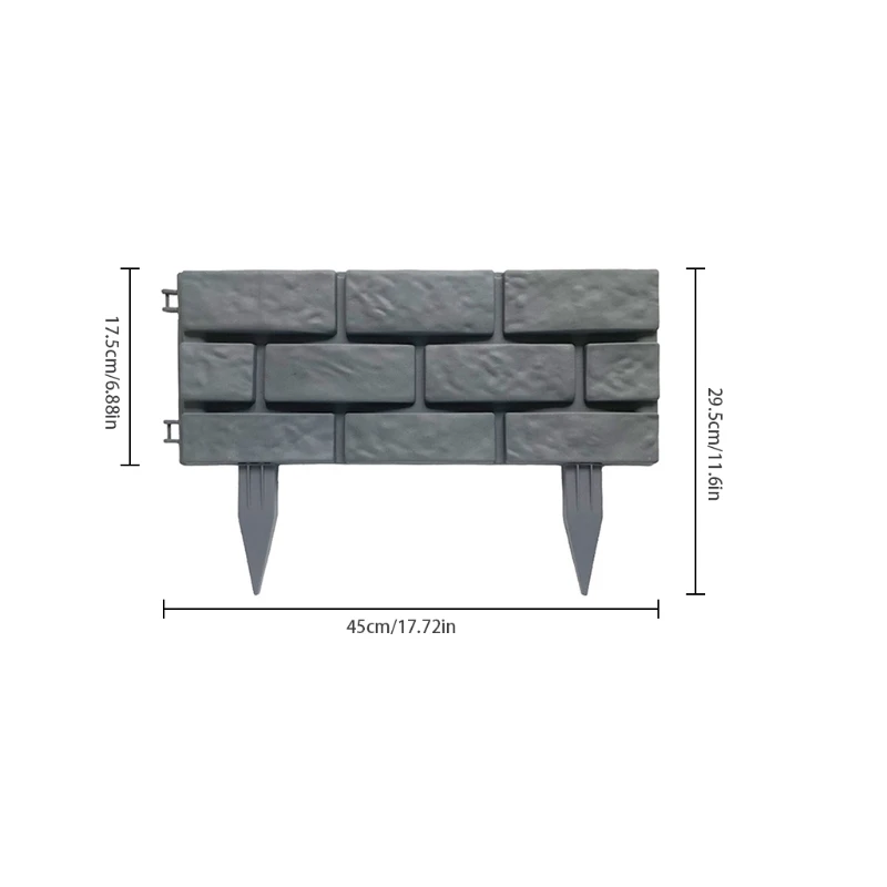 

4 Pcs Grey Plastic Border Fence Yard Lawn Garden Plant Flower Bed Brick Effect Detachable Edging Home Decor