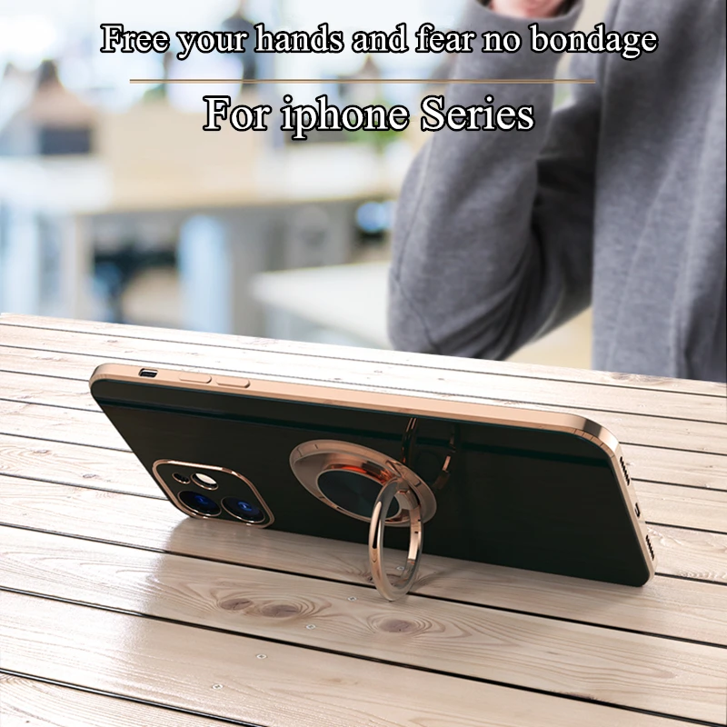 Soft Plating Ring Holder Case For iPhone 12 11 Pro Max 12 Mini XS Max XR X 7 8 Plus 12 Pro Luxury Shockproof Stand Cover Funda