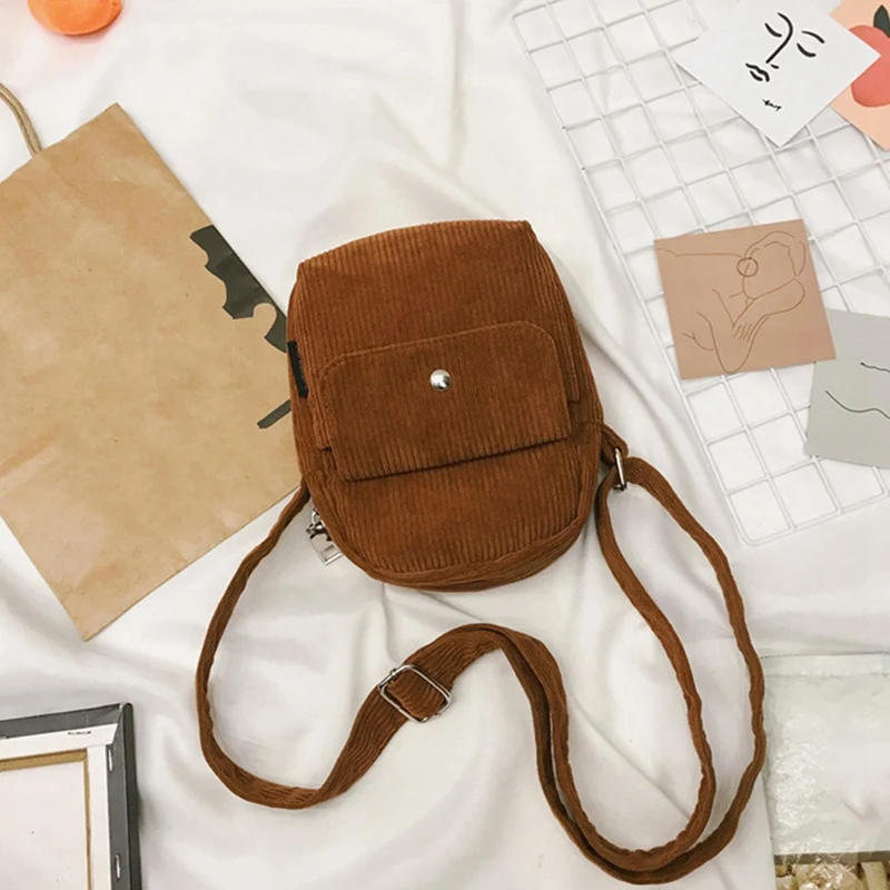 

Retro Corduroy Messenger Bag for Women's Vertical Mobile Phone Single Shoulder Bag
