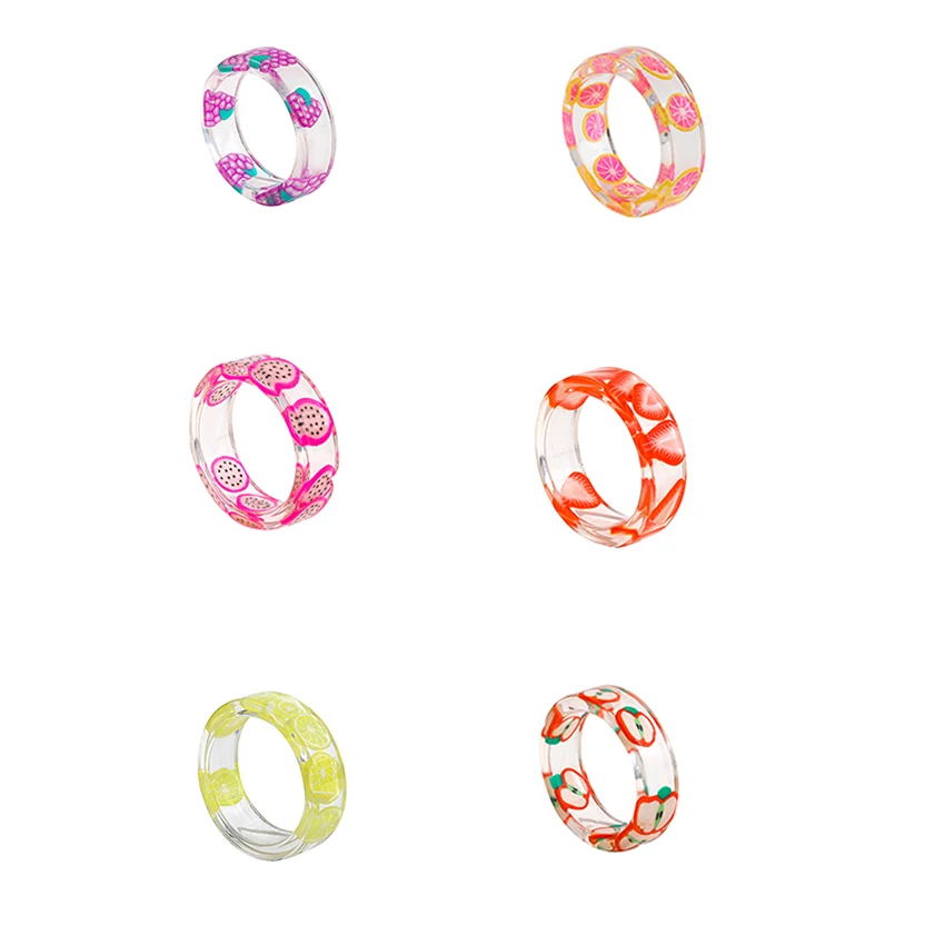

Fresh Fruits Transparent Resin Acrylic Ring for Women Girls Fashion Grape Strawberry Lemon Finger Rings Korean Cute Jewelry Gift