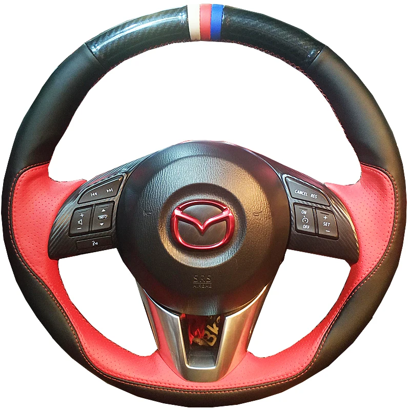 

DIY hand-stitched leather car steering wheel cover for Mazda 2/3/6 CX-30 CX-4 CX-5 CX-6 CX-7 Atenza