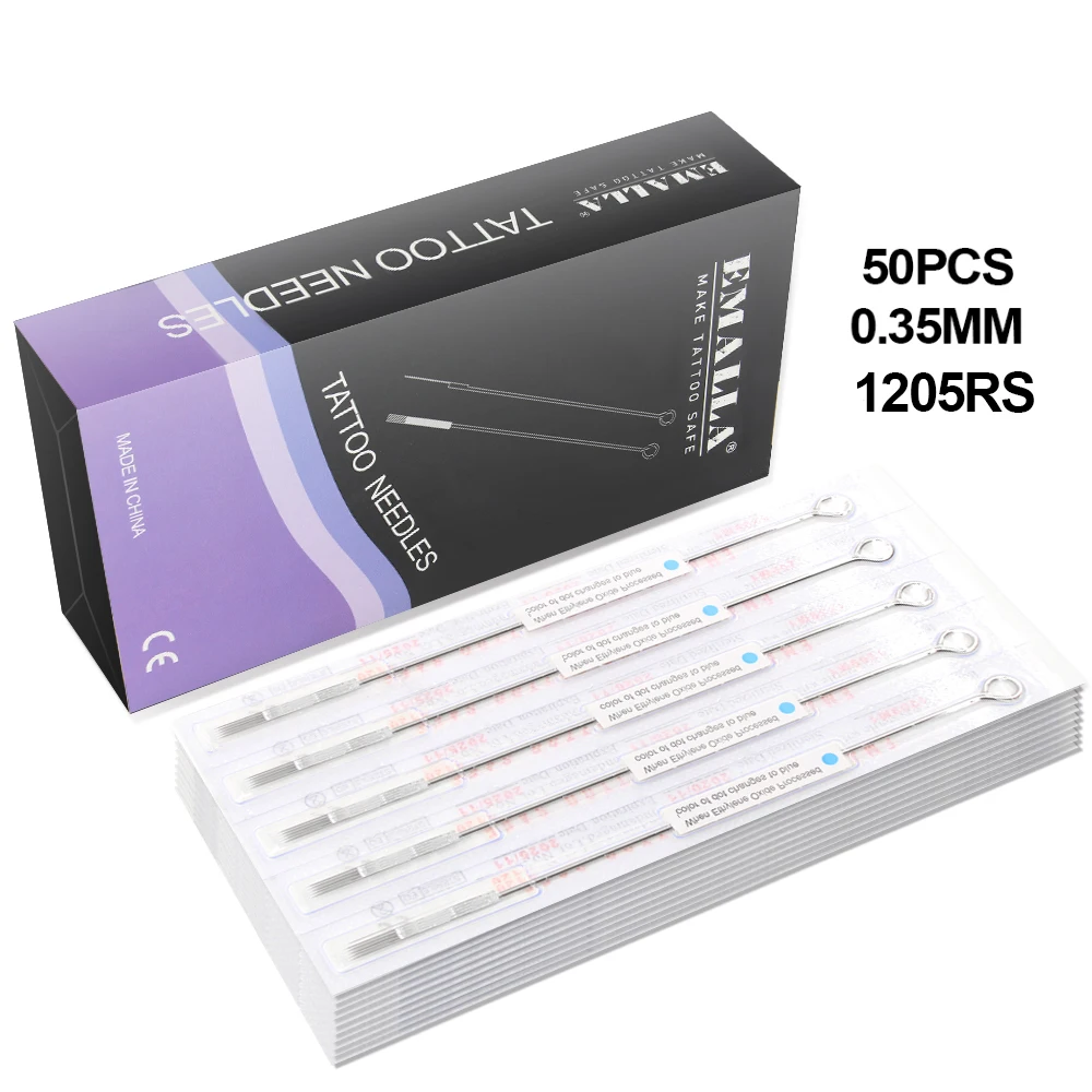 

50PCS 1205RS Tattoo Needles 0.35mm Disposable Sterile Standard Blue Dot Round Shader Assorted Sterilized Tattoo Needles Supplies