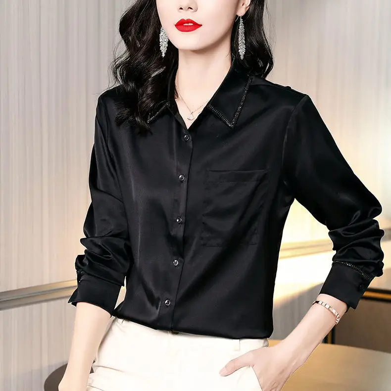 

Женская блузка в винтажном стиле, элегантная шелковая блузка для офиса, весна-осень 2022