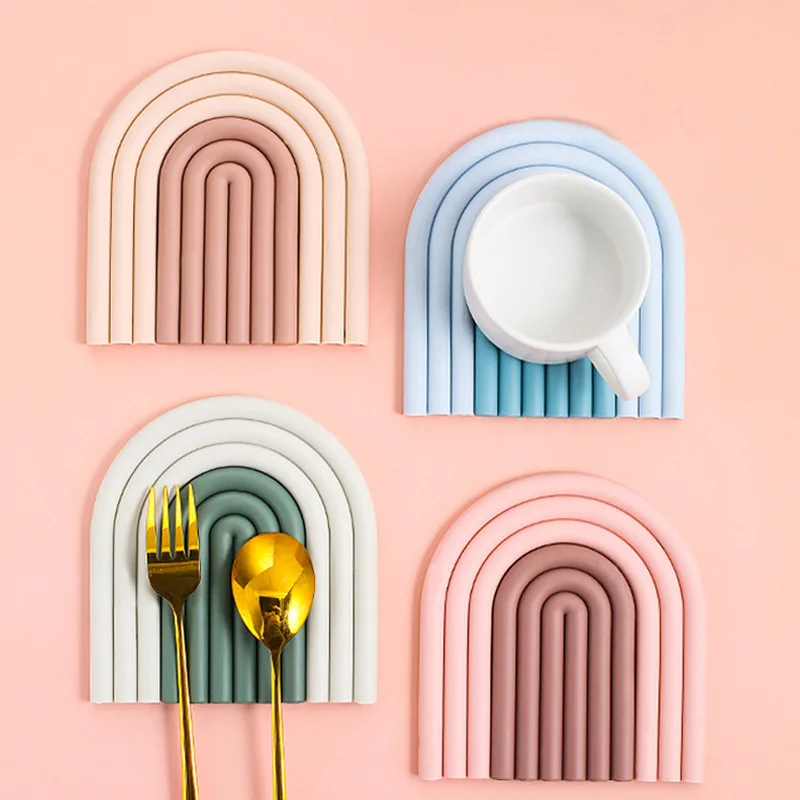 

Nordic Style Silicone Removable Rainbow Coasters Insulation Pads Cup Mat Plate Non Slip Placemat Home Decor Kitchen Accessories