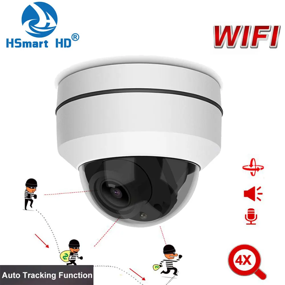 Wi Fi Беспроводной автоматическое слежение за мини Купол PTZ Камера HD H.265 IP 4X