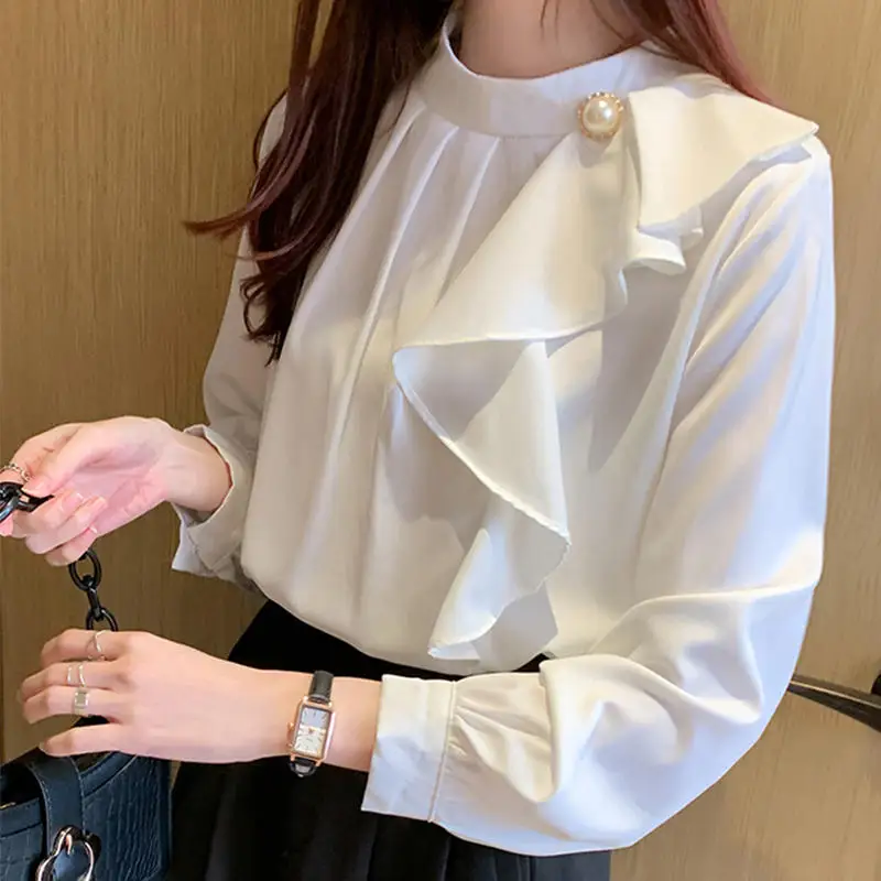 

Spring Autumn Silk Blouse Women Elegant Casual Long Sleeve Top Office Lady Blusas Mujer White Chiffon Shirt Blouses Femme Q4813