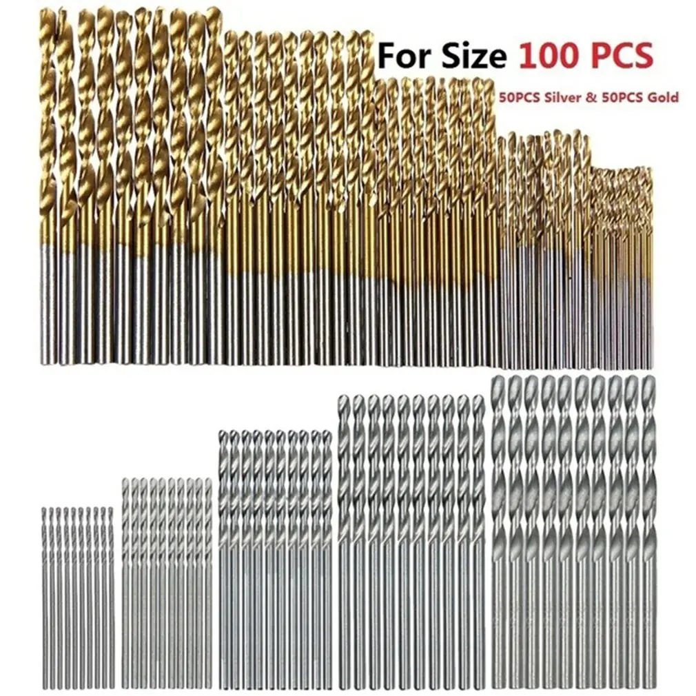 

Gold/Sliver 50 PCS Titanium Coated HSS Vogue Steel Drill Bit Set Tool 1/1.5/2/2.5/3mm Drill Bit Tools