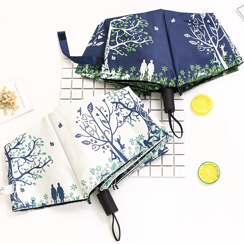 Женский утолщенный Зонт от дождя складывается в три раза с черным клеем