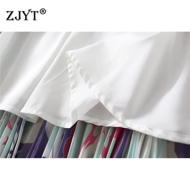 

2021 New Spring Designer Runway Fashion Print Pleated Long Dress Women Elegant Full Sleeve Robe Vintage Party Holiday Vestidos