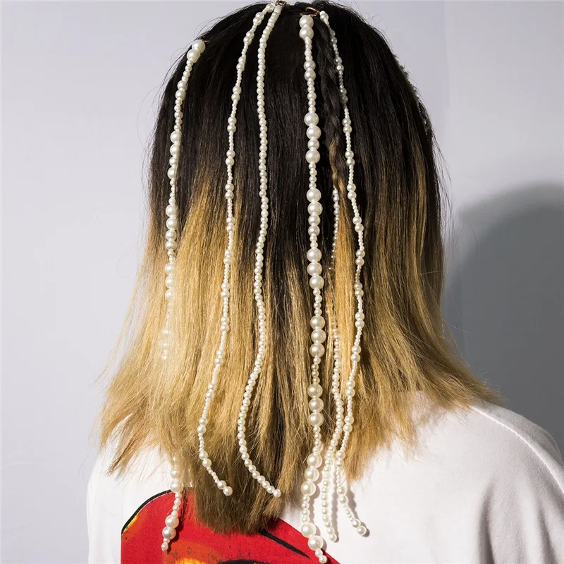ZVZO Новая мода имитация жемчуга Hairband для женщин аксессуары для волос девушки длинный бахрома узел веревка массивные волосы советы подарки
