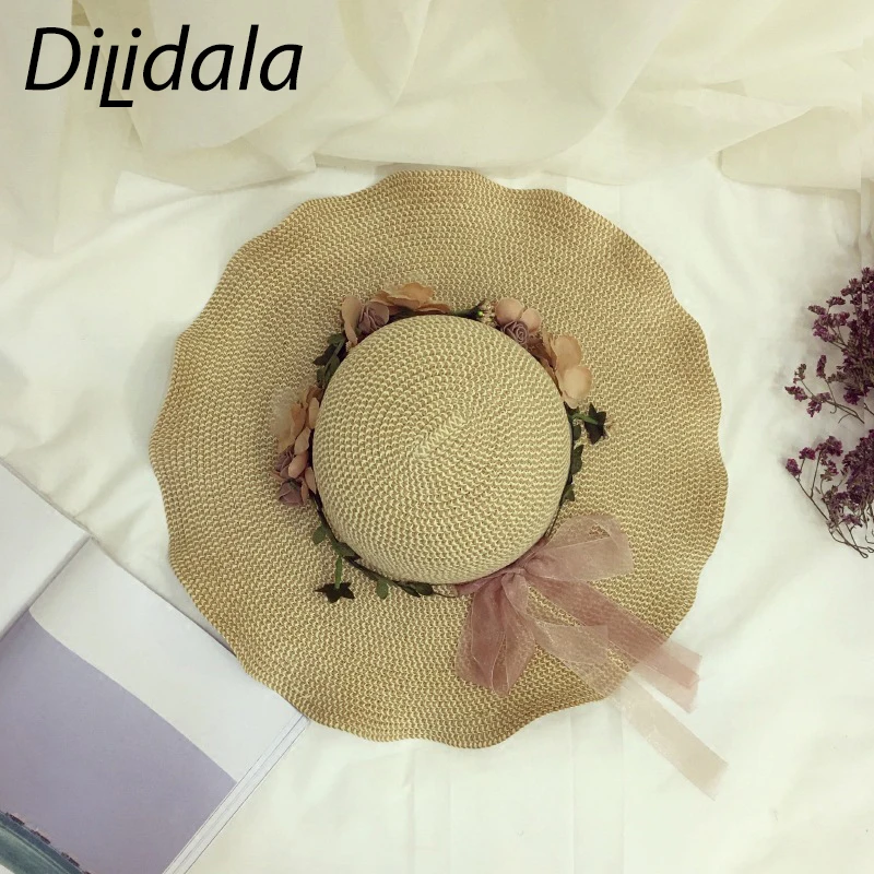 Dilidala волнистое покрытие Солнцезащитная женская соломенная шляпа для женщин