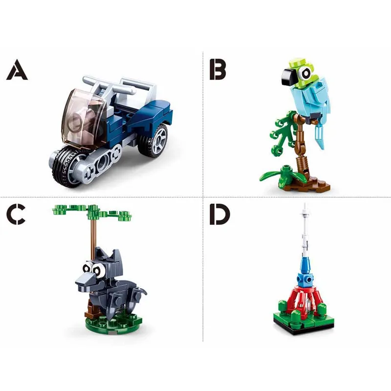 

SLuban Assembled Building Blocks Creative N Change Train Tank Airplane Animal Assembly Minifigure Toy Gifts for Children