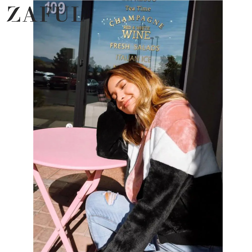 ZAFUL X Alexis Ricecakes Женская куртка на молнии с цветными блоками широкой талией
