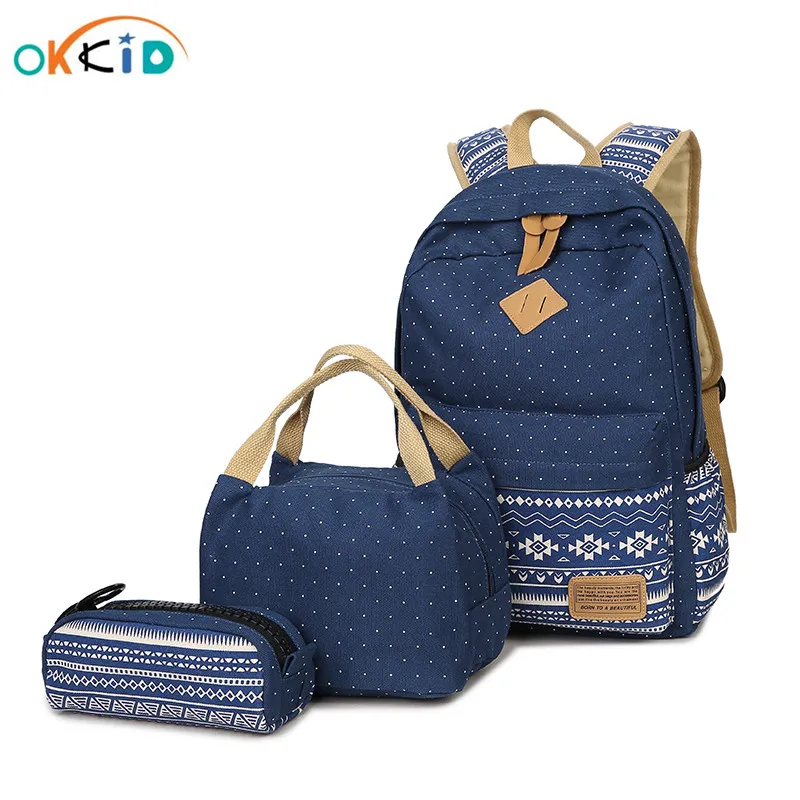 

OKKID kids school backpack set student canvas backpack food bag pen pencil bag children school bags for girls gift dropshipping