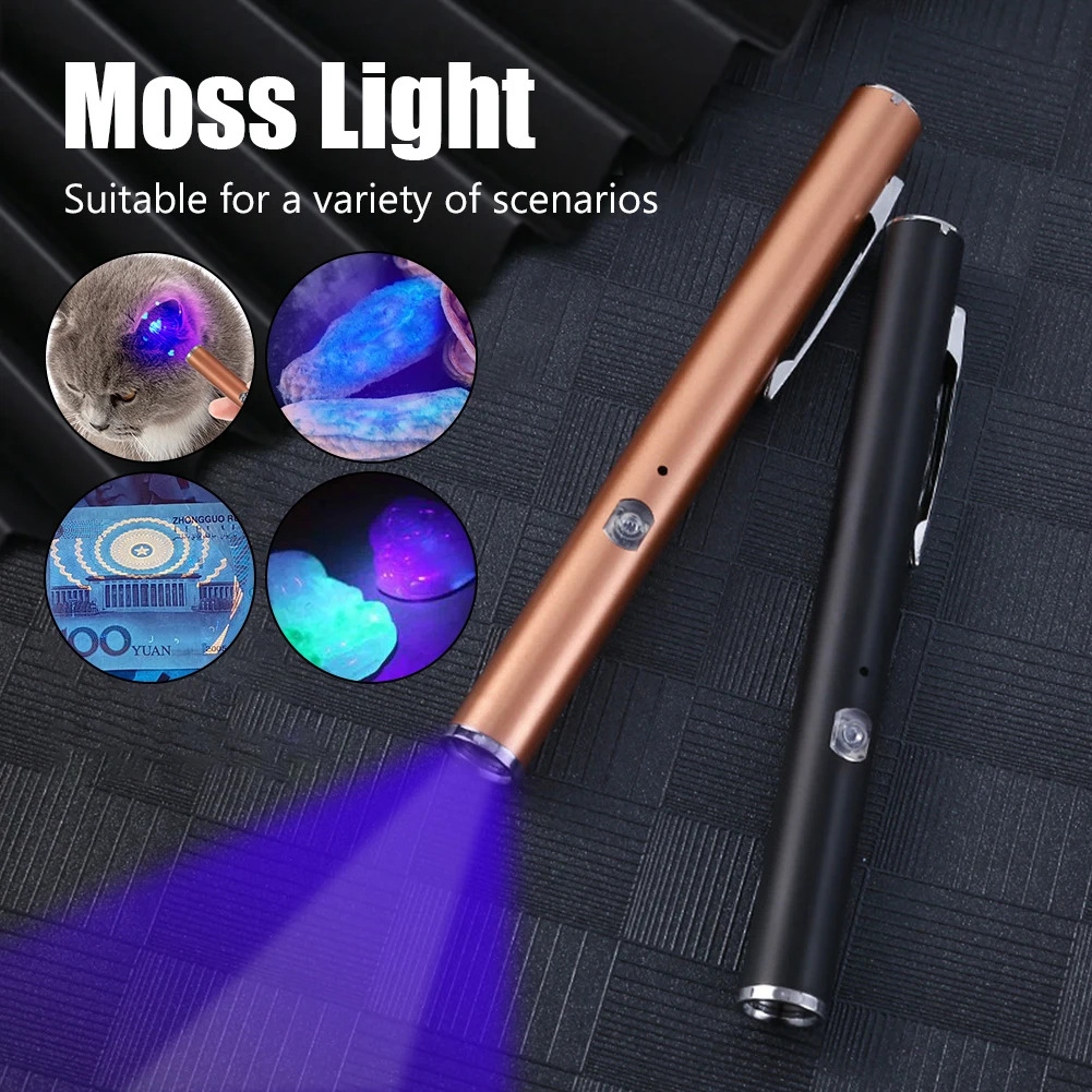 

USB 365nm Torch Fungus Checker Detection Marker Cat Dog Moss Mini Pocket Lamp Aluminum alloy LED Flashlight Mirror UV Violet