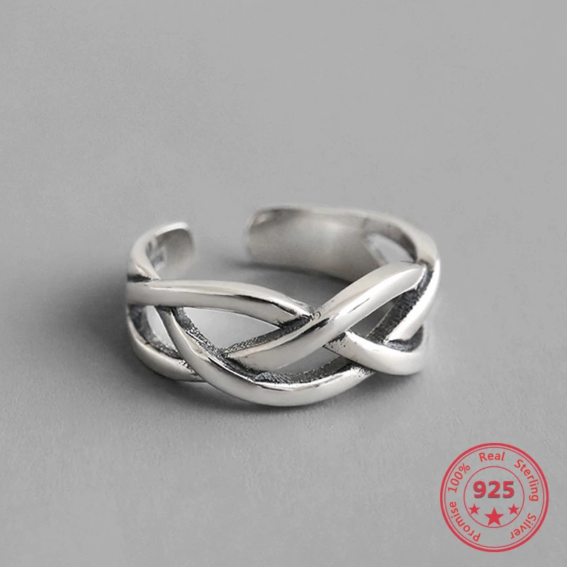 

Korean Version Of S925 Sterling Silver Ring Fashion Hollow Braided Rope Design Wild Personality Boutique Jewelry