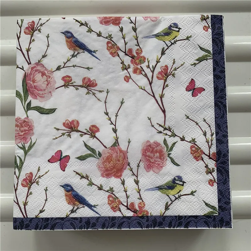 Декупаж Свадебные винтажные салфетки бумажные Элегантные Розовый Цветок Птица