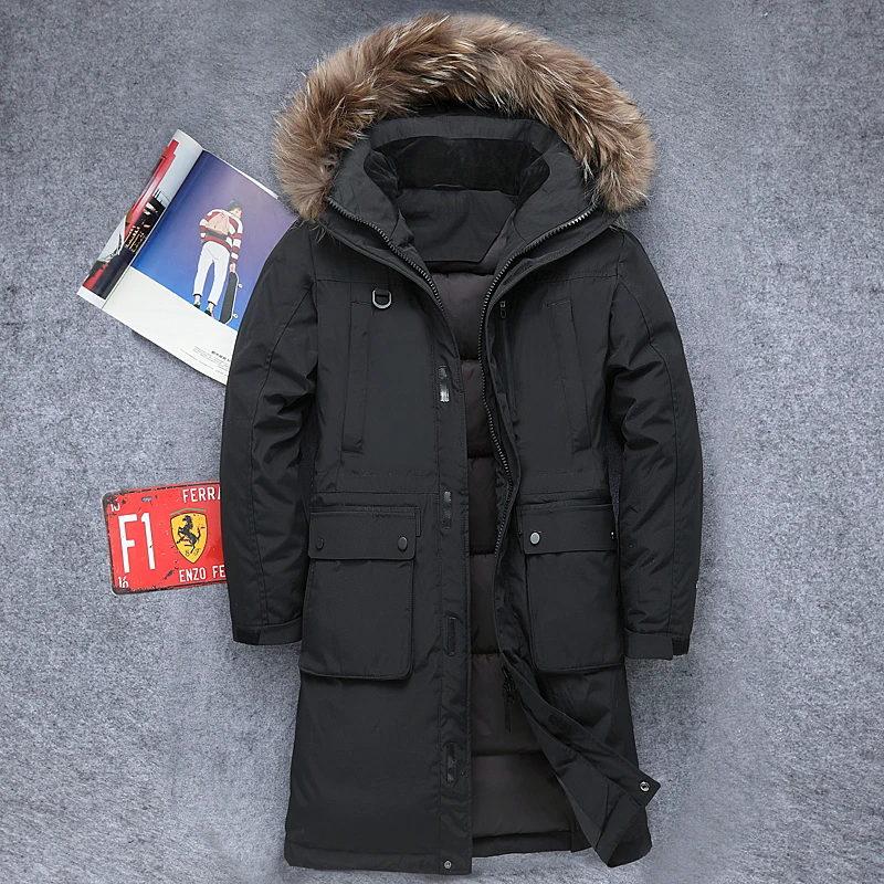 Новинка 2019 Мужская зимняя Толстая теплая длинная пуховая куртка