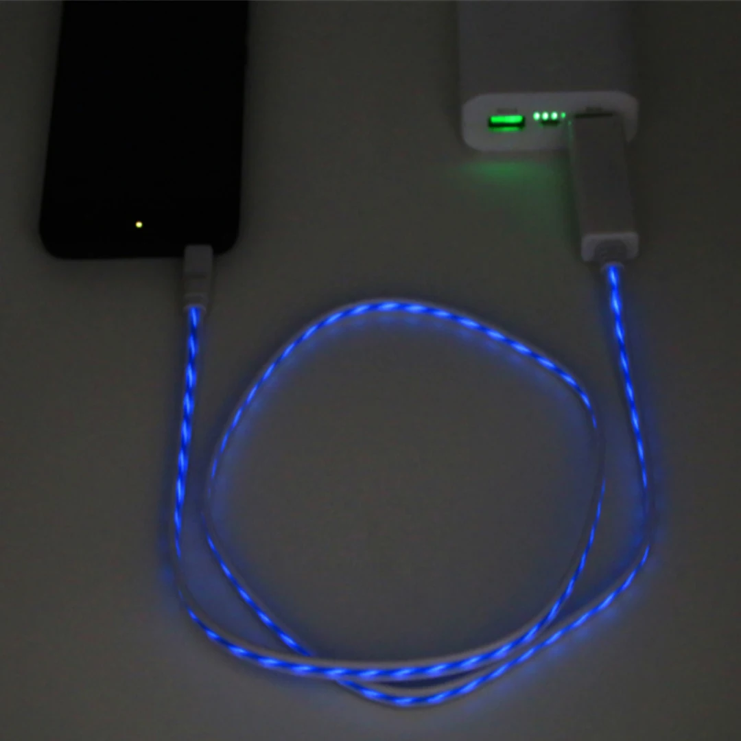 8 Pin микро Тип usb C кабель светодиодный светящийся течет данных, зарядный кабель для мобильного телефона с Зарядное устройство для iPhone samsung освещение световой провод