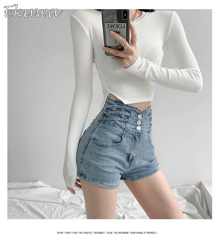 Новые Брендовые женские джинсовые короткие брюки EKURA с высокой талией спортивные