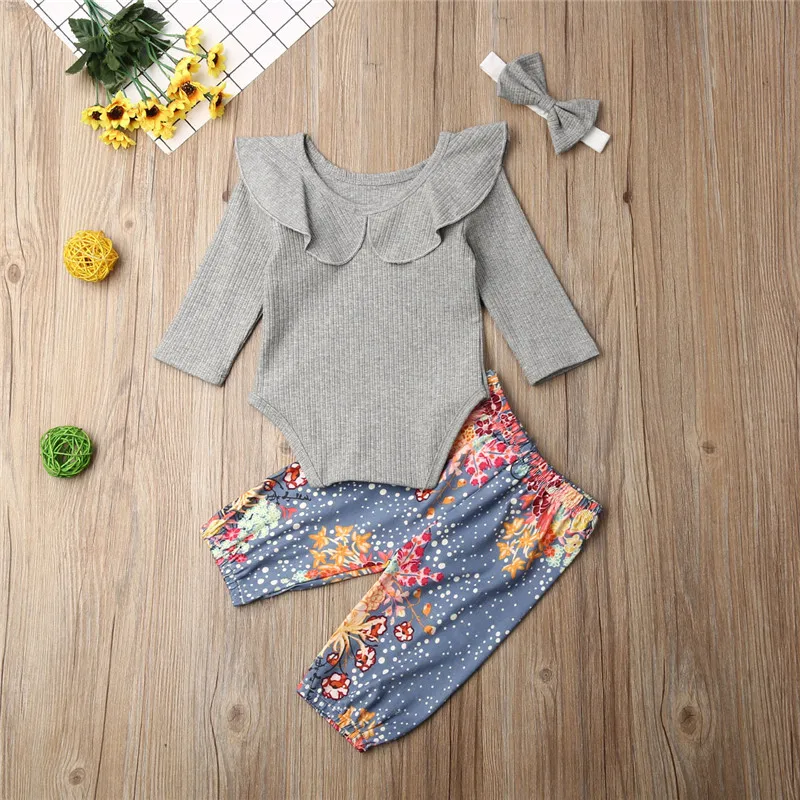 Модные боди с длинными рукавами для новорожденных девочек топы + длинные штаны
