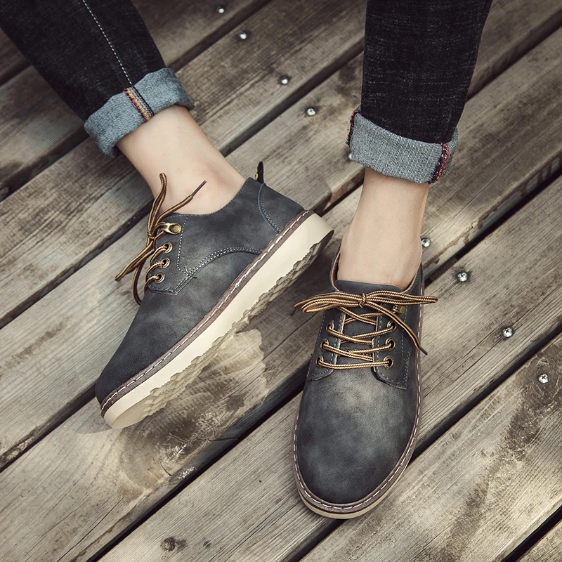 Мужские удобные ботинки из натуральной кожи на плоской подошве | Обувь