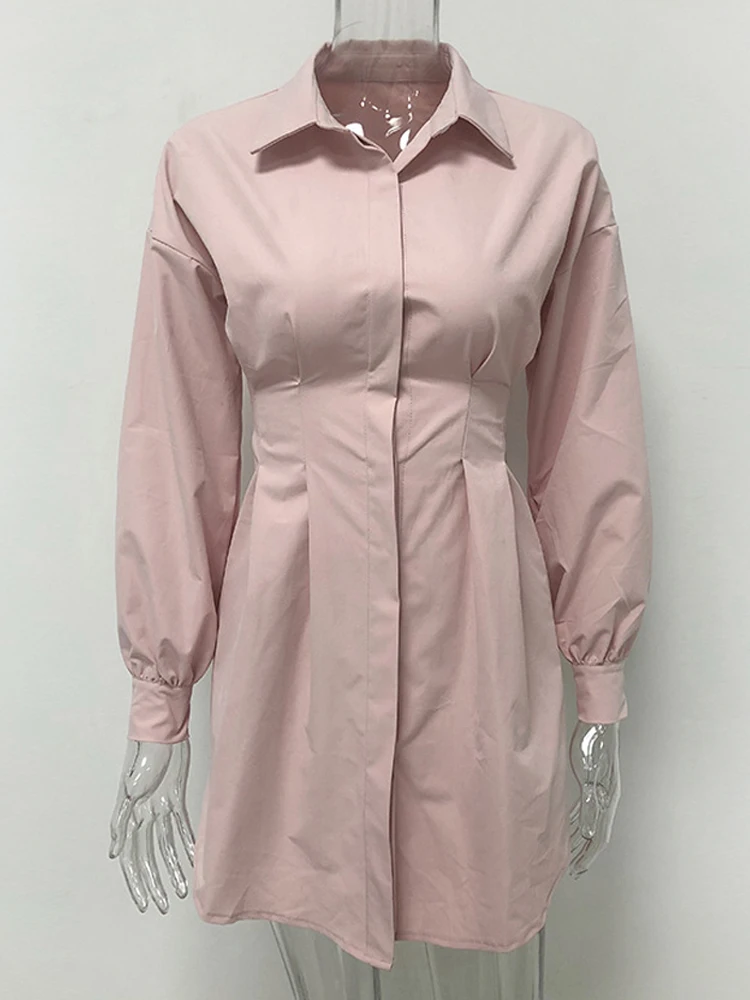 JillPeri Autumn Long Sleeve Shirt Dress with Corset Belt Solid Sexy Elegant Outfit Office Lady Street Wear Party Dress Set