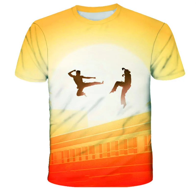 

Unisex polyester Cobra Kai No Mercy Strike First Strike Hard 80s Karate Kid Movie boy T-Shirt Gift girl top soft tee