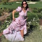 Glamm леди 2021 цветочный принт длинное платье женское кантри фиолетовое винтажное платье празднивечерние платье повседневное платье с рукавами-фонариками