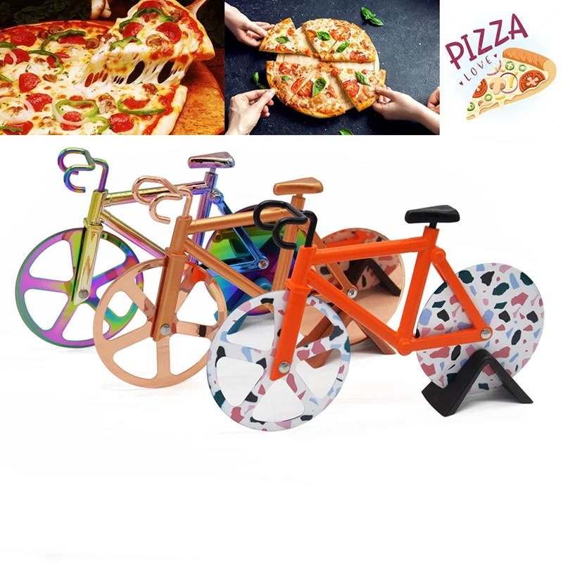 

Bicycle Pizza Cutter Stainless Steel Pizza Single Wheel Cut Tools Cutting Wheels Display Stand A very Cool Gift for Christmas