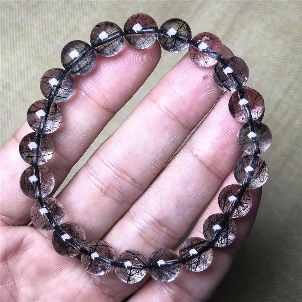 

9mm Top Natural Black Hair Rutilated Quartz Bracelet For Woman Lady Man Crsytal Brazil Round Beads Stone Fashion Jewelry AAAAA