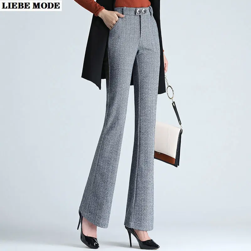 

Womens Office Work Formal Loose Flared Pants Women High Waist Flare Suit Trouser Spring Autumn Pantalones Mujer Gray Khaki Beige