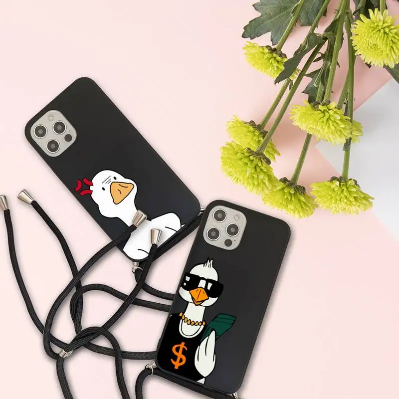 

Funny Creative Animal Duck Phone Case For iPhone 7 8 11 12 X XS XR MINI Pro Max Plus Strap Cord Chain Lanyard soft