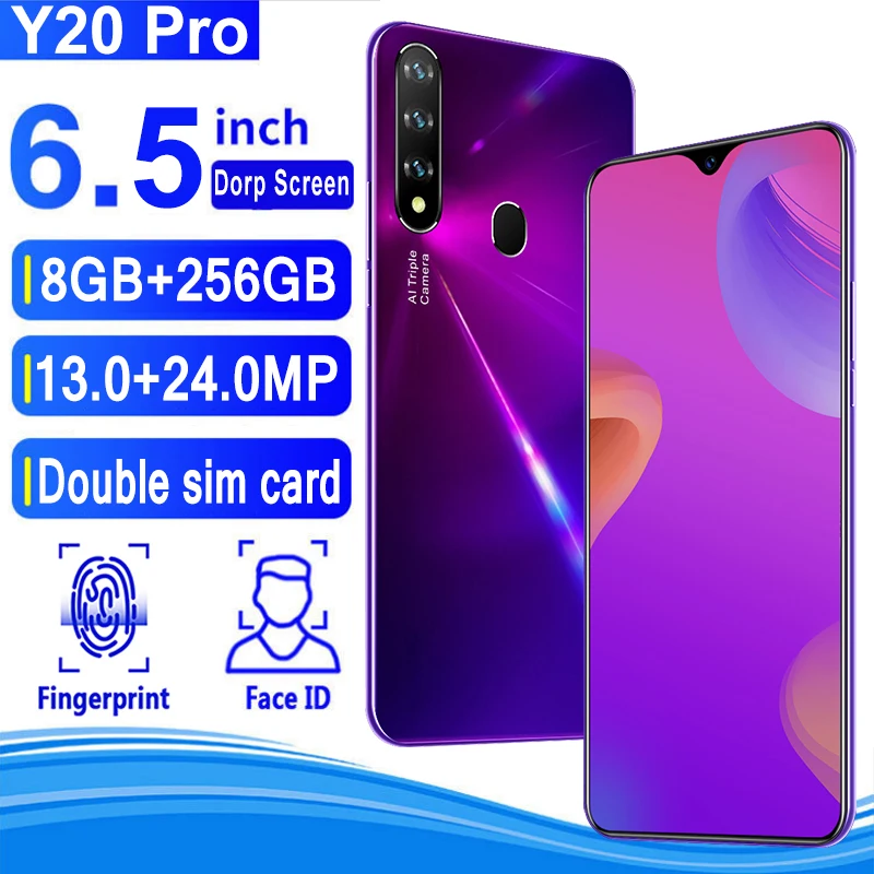 

6.7 Inch Y20Pro 8GB RAM 256GB ROM 13+24MP Andriod 10 Really Smartphones Ten Core MTK6889 Dual SIM 4G 5G CellPhone Global Version