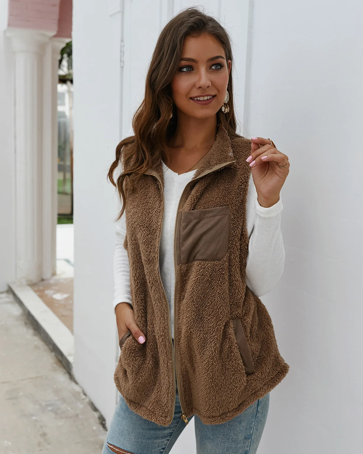 Теплая Флисовая Куртка женский жилет зима 2020 однотонная куртка без рукавов для