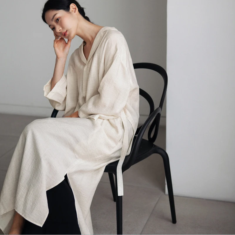 

johnature summer new bandage dresses 2021 simple solid color turn-down collar loose pockets women dress