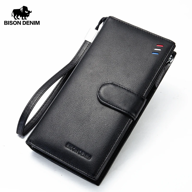 BISON DENIM, люксовый бренд, мужской кошелек из воловьей кожи, мужской кошелек с карманом на молнии, качественный мужской клатч, кошелек из натуральной кожи, N8206