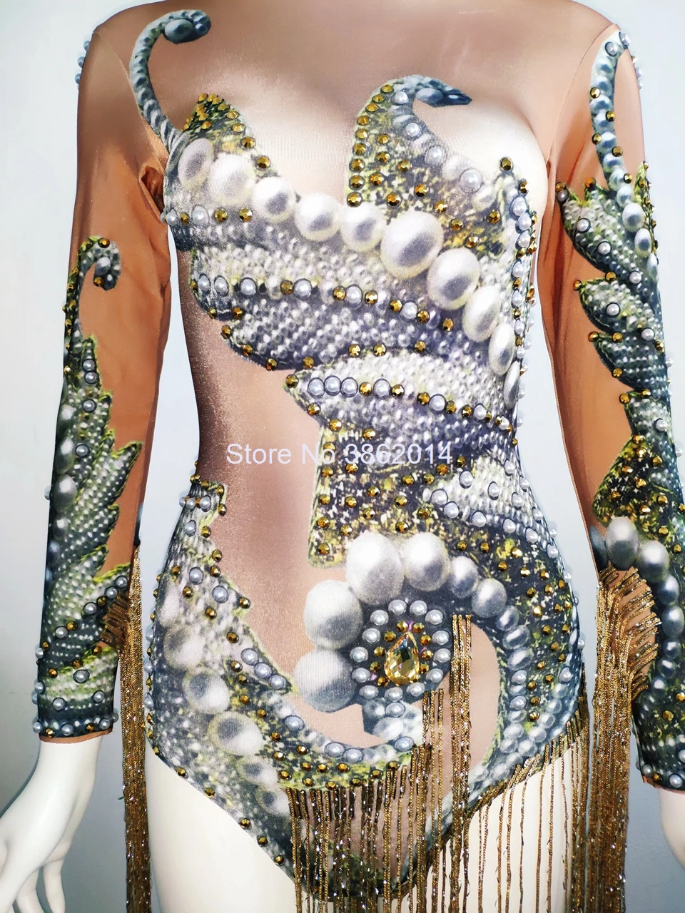 Модное женское боди с золотой бахромой Женский певец DJ клубный костюм для