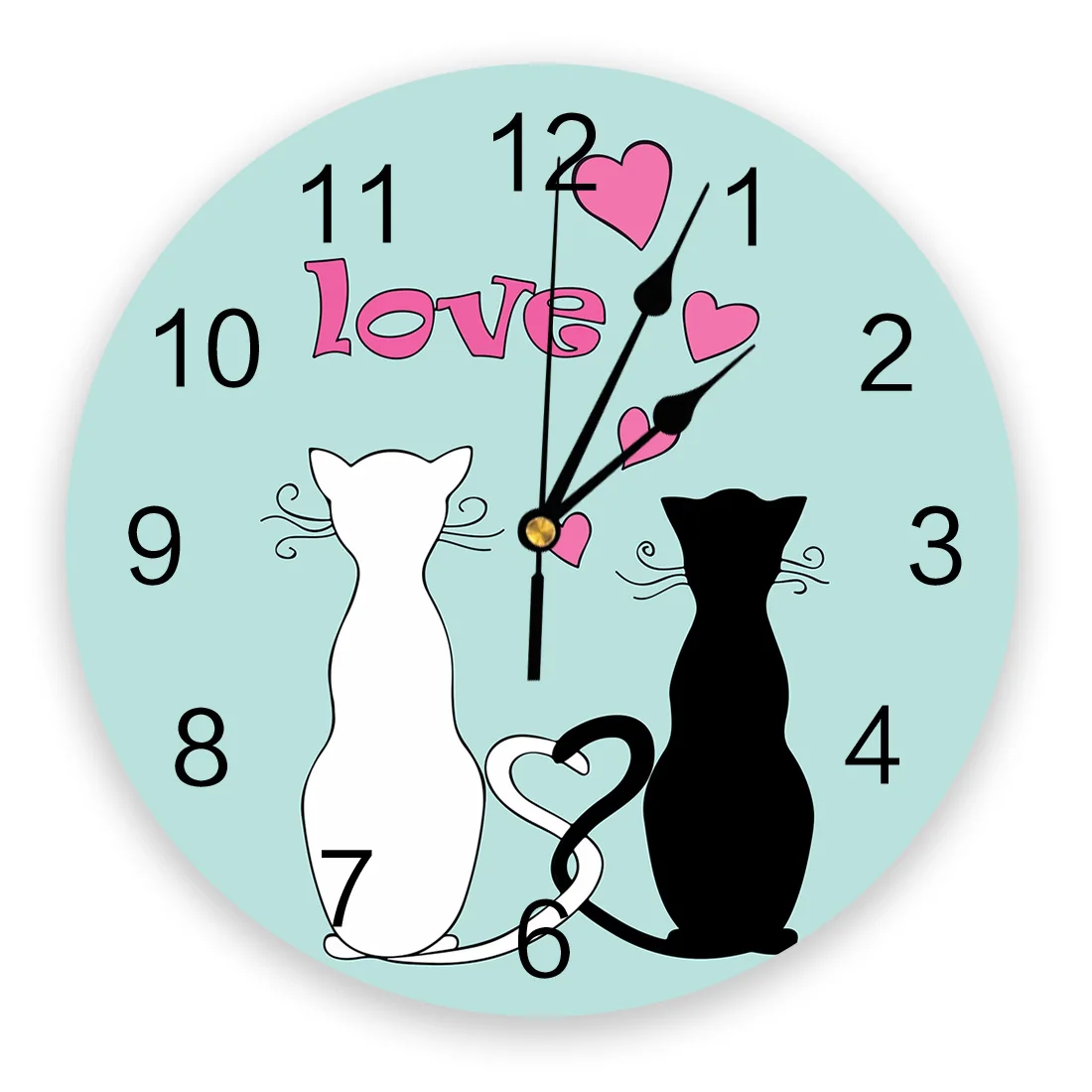 

Black And White Cat Love Valentine Cartoon Art Digital Wall Clock Modern Design Home Decor Clock Wall for Living Room Wall Decor