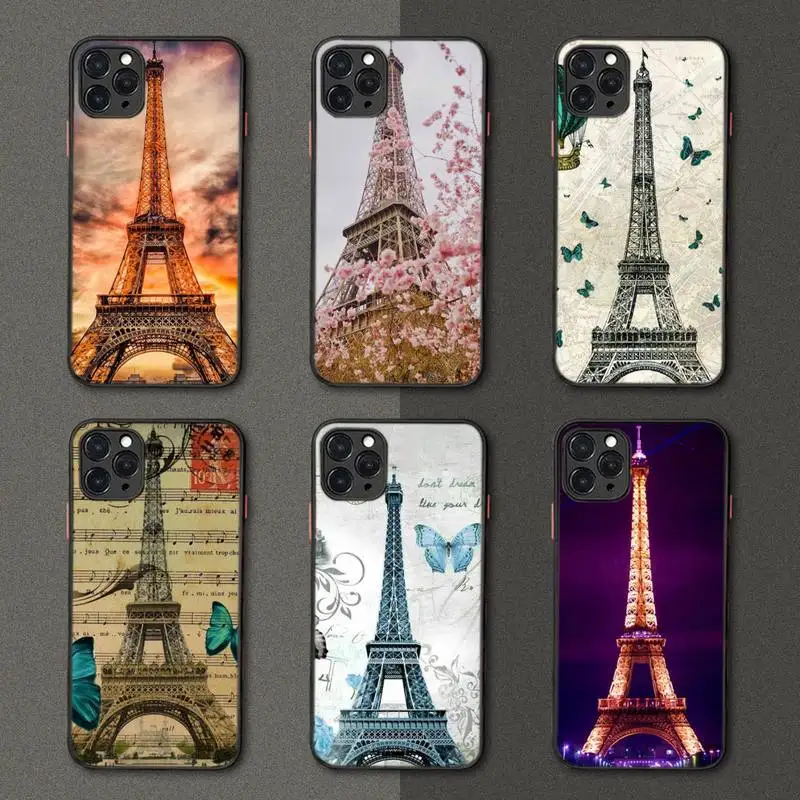 

Romantic Paris Eiffel Tower Butterfly Phone Case Black Transparent Matte For IPhone 7 8 11 12 S Mini Pro XS XR Plus Cover Shell