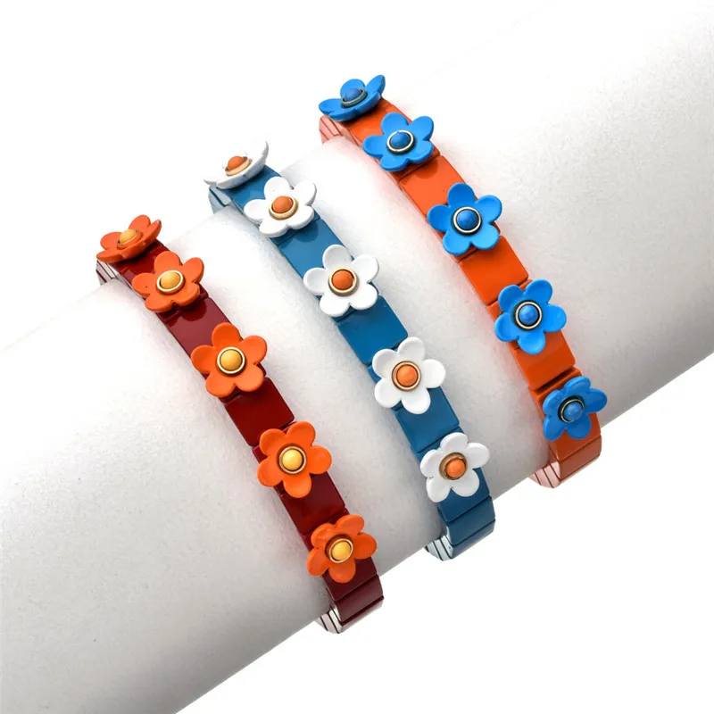 Богемный ручной работы красочный цветок эластичный браслет эмаль стрейч плитка