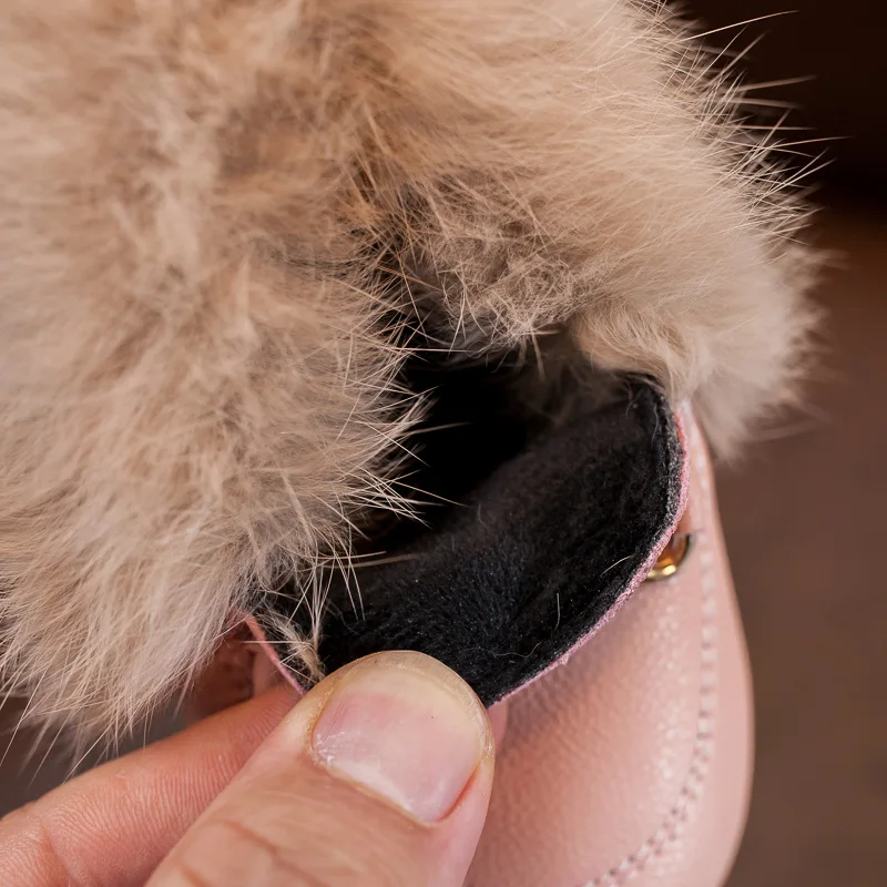 2019 г. Зимняя меховая обувь для маленьких девочек розовые черные Лоферы мальчиков