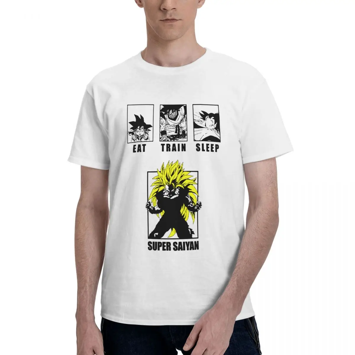 

Eat Train Sleep Saiyan Goku T-Shirt Men Cotton T Shirts Anime Bandai Dragon Ball Short Sleeve Tee Shirt Gift Idea Clothes