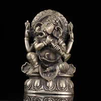chinese folk collection old bronze gilt silver elephant trunk god of wealth sitting buddha office ornaments town house