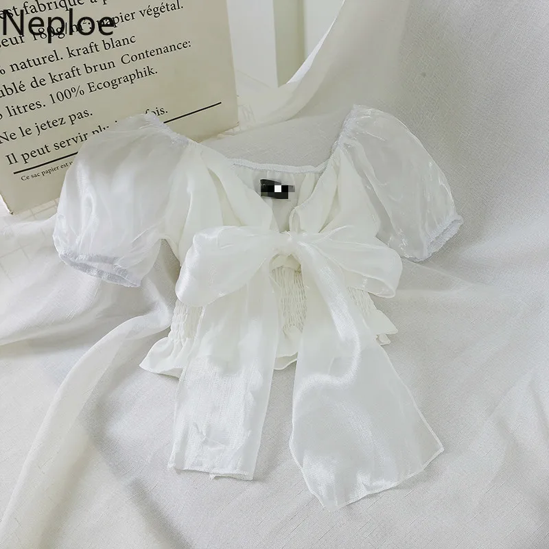 Сексуальная Женская блузка Neploe с бантом Новинка лета 2021 круглым вырезом и