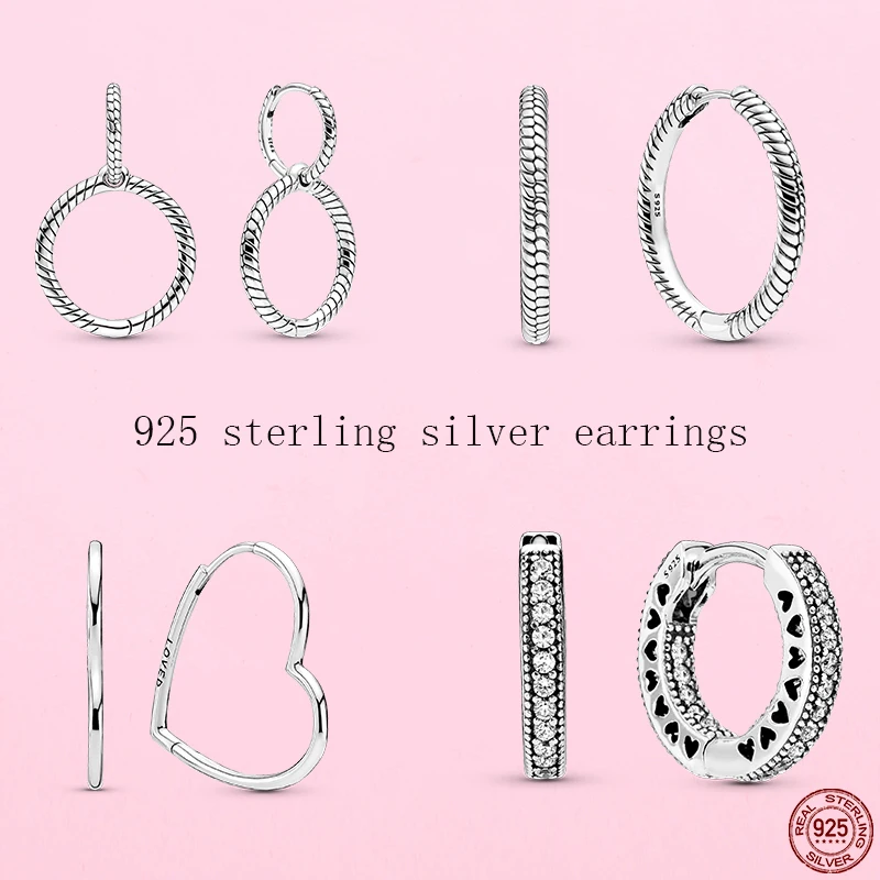 

The New 925 Sterling Silver Heart Double Hoop Earrings For Women Fit Original Pandora Earrings Wedding Party Fine Jewelry Gift