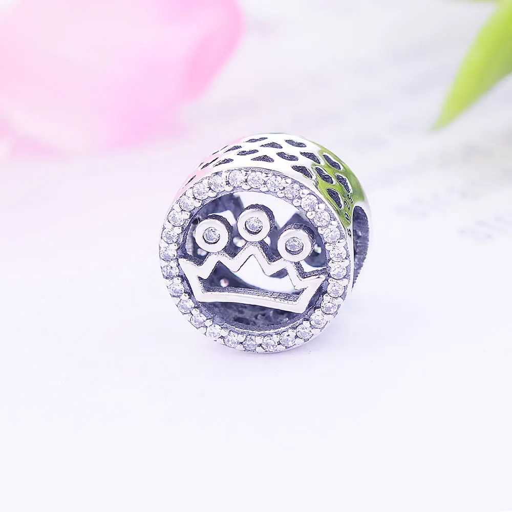 Новый 925 стерлингового серебра бисера шармы в виде короны принцессы бусины с