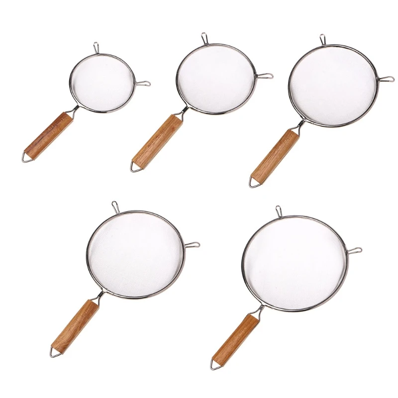 

Stainless Steel Double Mesh Strainer Colander Sieve Sifter Wooden Handle 5 Size