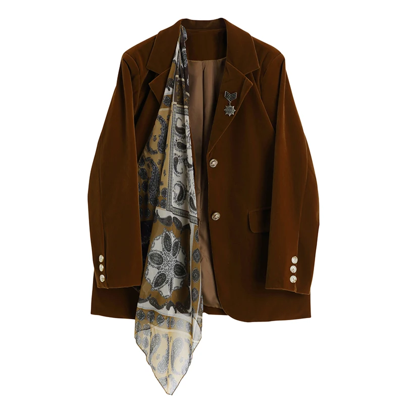 

ZCSMLL Women Pattern Printed Velvet Blazer New Lapel Long Sleeve Loose Fit Jacket Fashion Tide Spring Autumn 2021