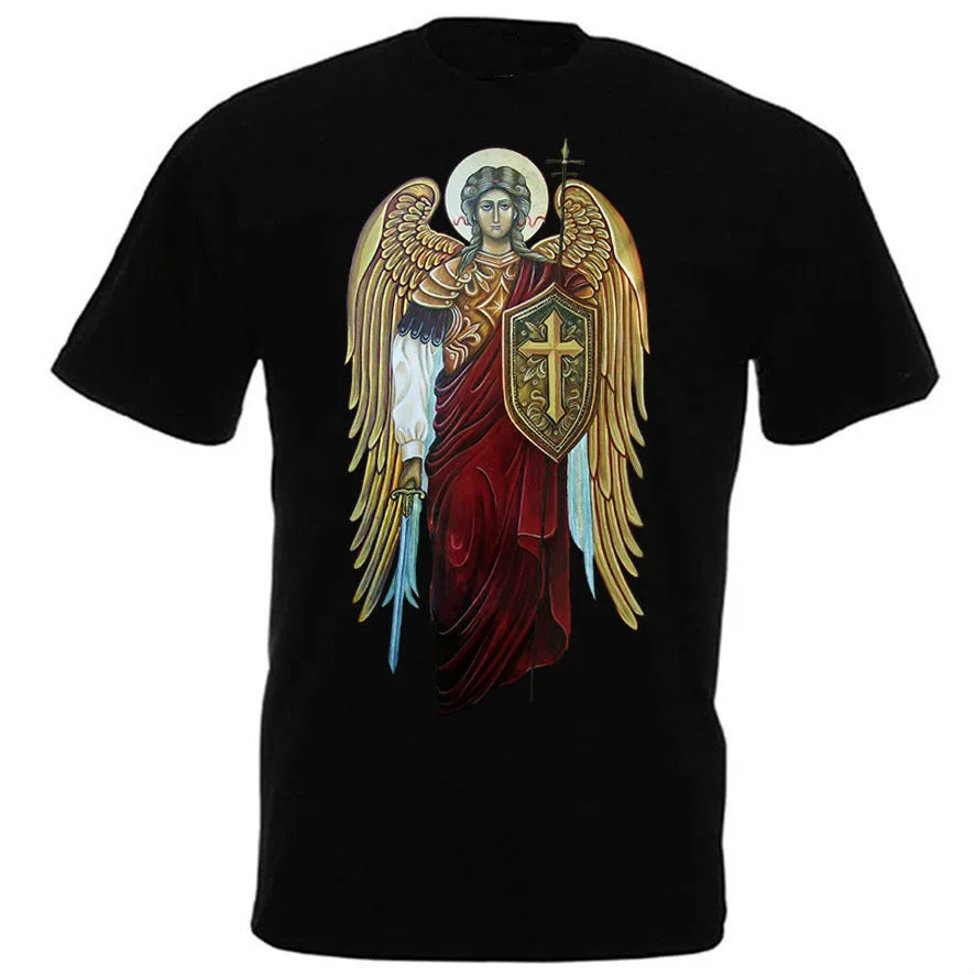 

Saint Michael Archangel Knight of God Catholic Christian T-Shirt. Cotton O-Neck Short Sleeve Men's T Shirt New Size S-3XL